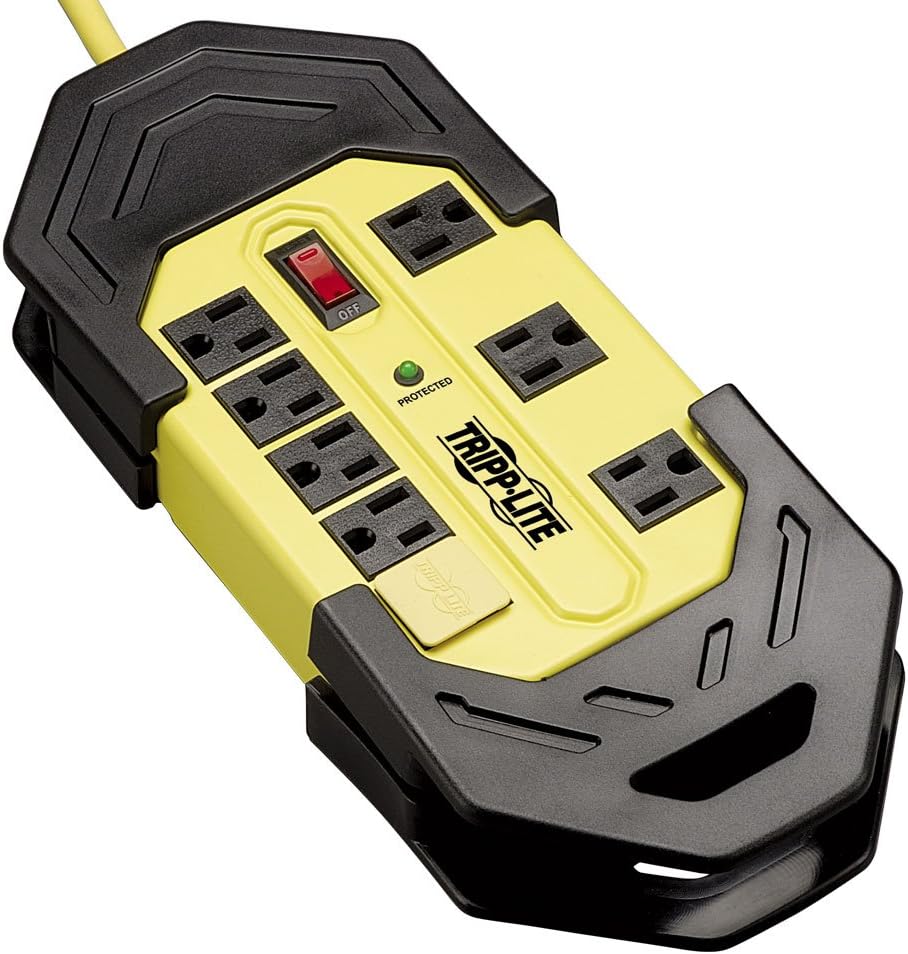 6 Outlet Metal Surge Protector Power Strip, 15ft Cord, Black/Yellow, Pack of 2 L612