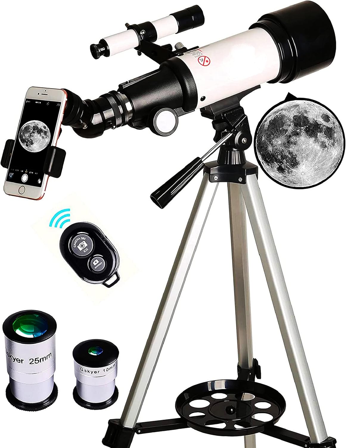 70mm Aperture 400mm AZ Mount Refracting Telescope with Phone Adapter and Wireless Remote Z2060