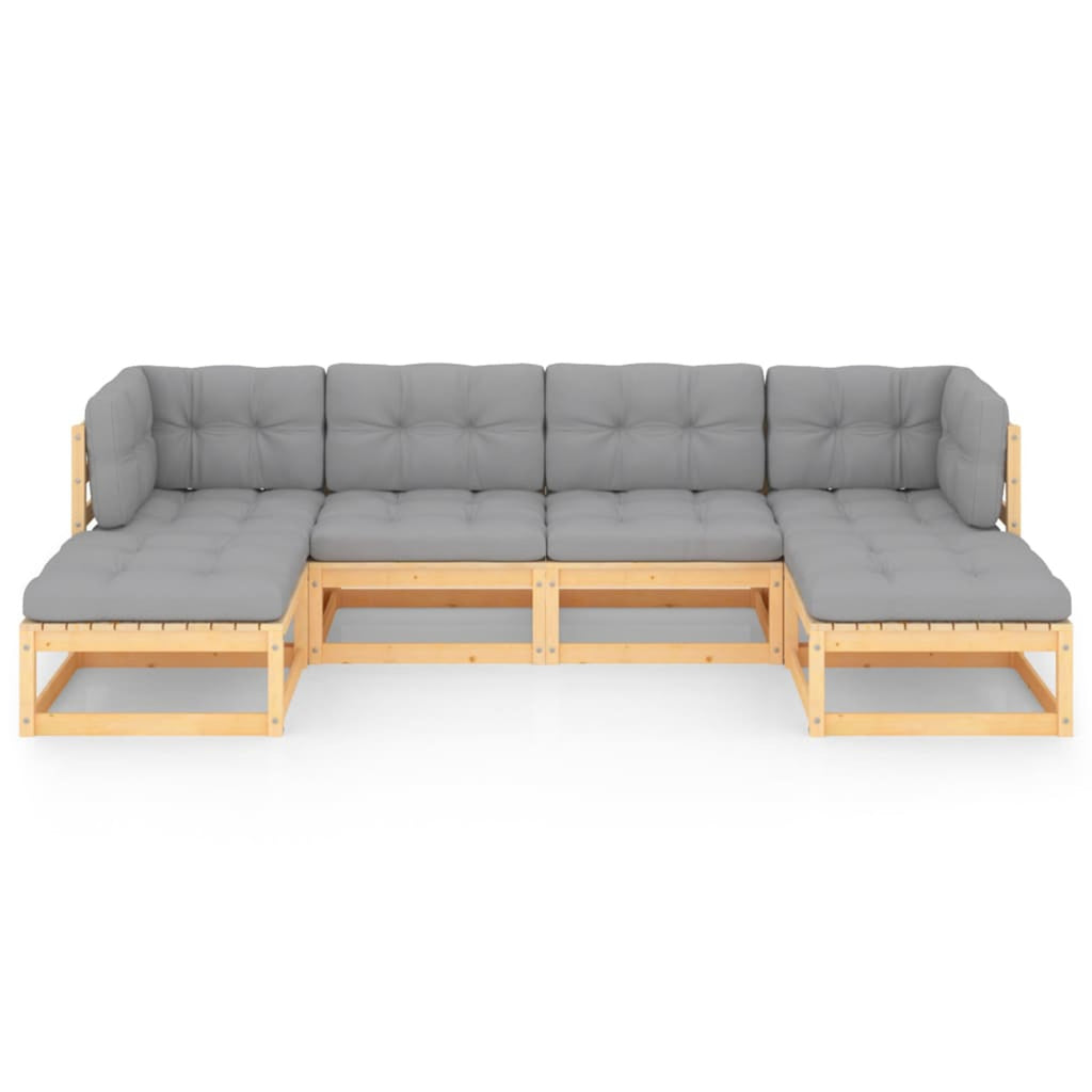 6 Piece Gray Cushioned Pinewood Outdoor Sectional Sofa Set B909