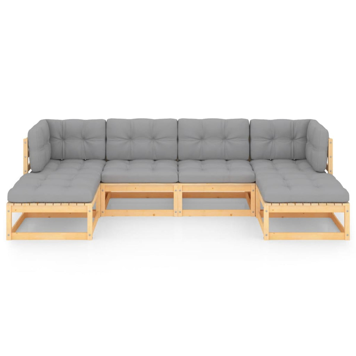 6 Piece Gray Cushioned Pinewood Outdoor Sectional Sofa Set B909