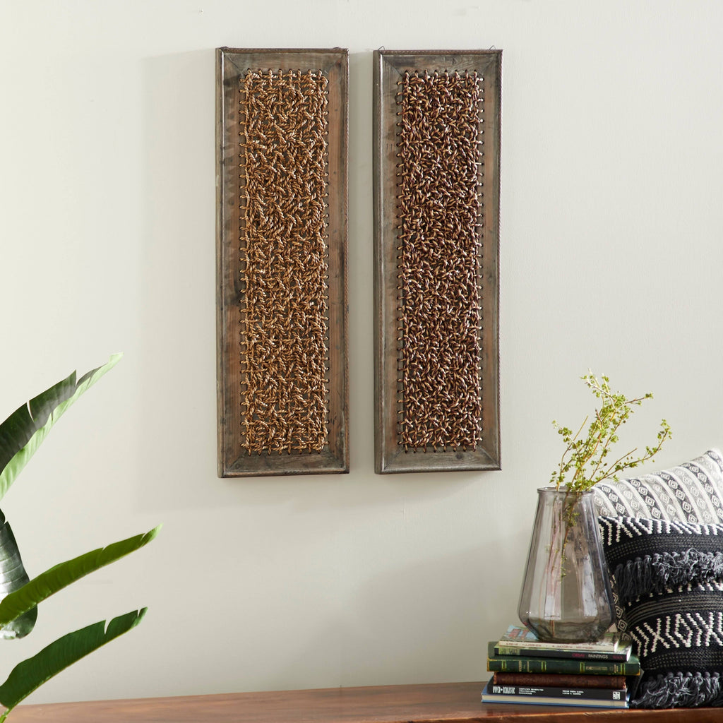 Wood Rattan Wall Decor, Brown/Natural - 2 Count D66311