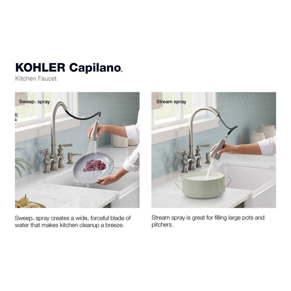 2-Handle Bridge Farmhouse Pull-Down Kitchen Faucet with Soap Dispenser H43457