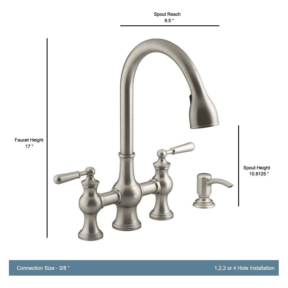 2-Handle Bridge Farmhouse Pull-Down Kitchen Faucet with Soap Dispenser H43457