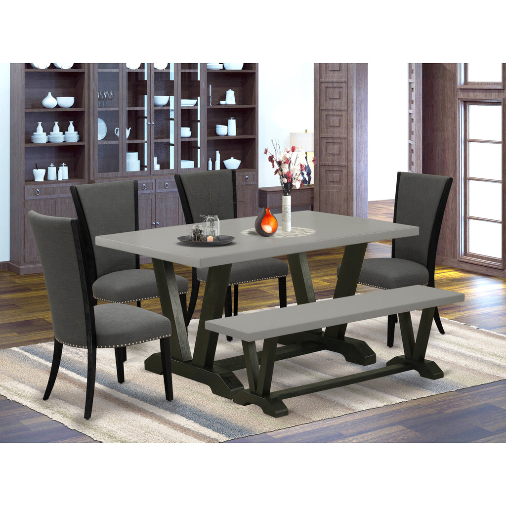6-piece Wood Dining Set with Fabric Seat in Gray I746661