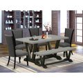 6-piece Wood Dining Set with Fabric Seat in Gray I746661