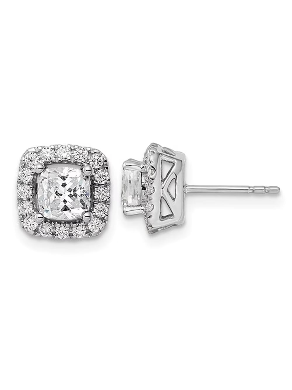 14K White Gold Lab-Created White Sapphire Earrings with Lab-Grown Diamonds T75457