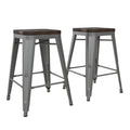 24-Inch Metal Counter Stool with Wood Seat (Set of 2) - Silver S375