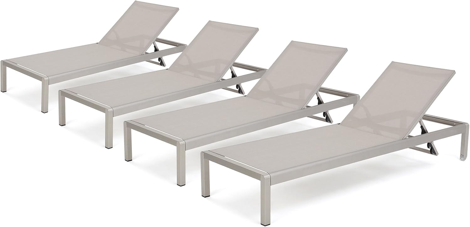 Grey Outdoor Mesh Chaise Lounges, 4-Pcs Set R7988