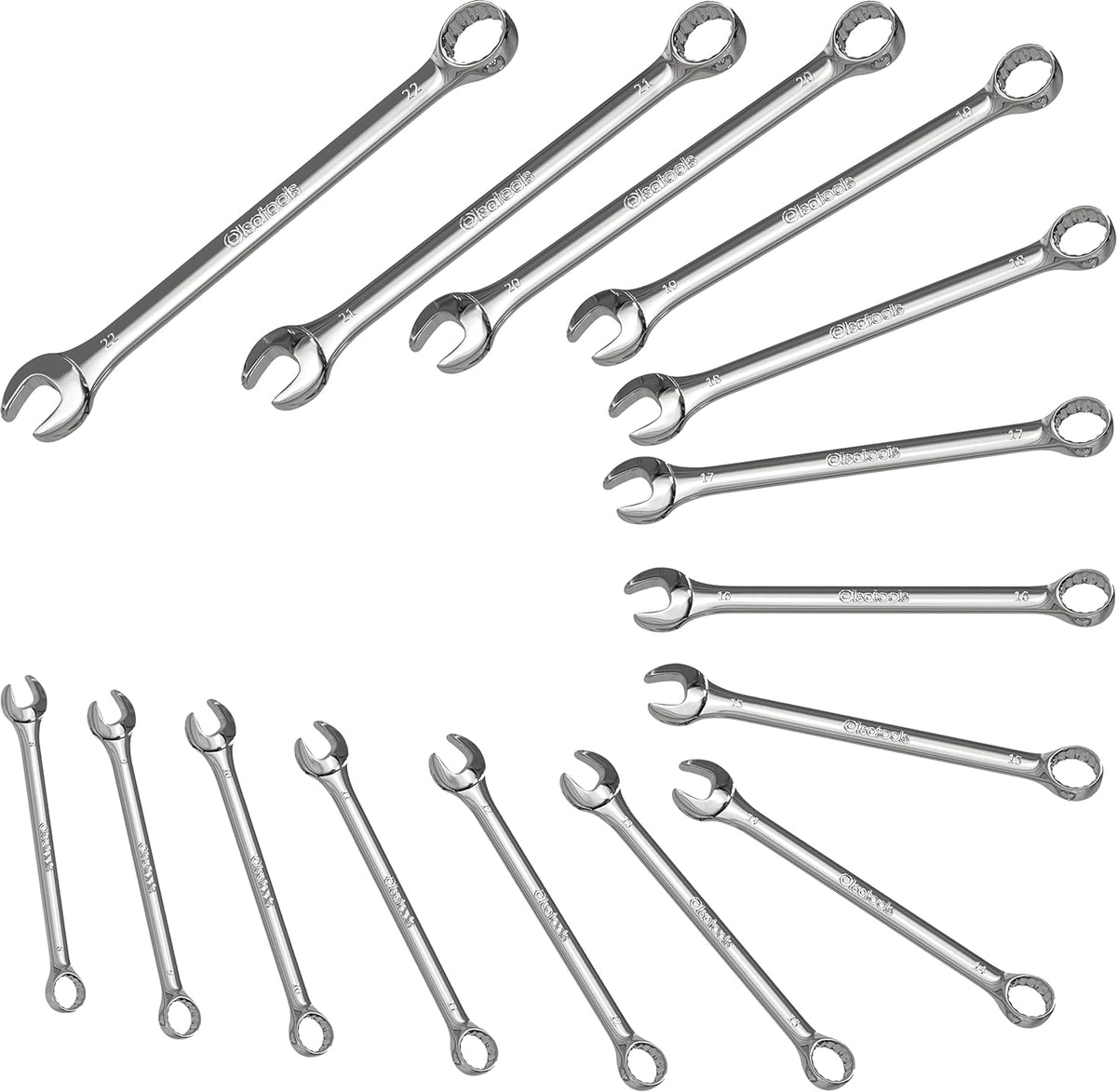 15 Pc Combination Wrench Set, Metric, 12 Point, 8 - 22mm D25915
