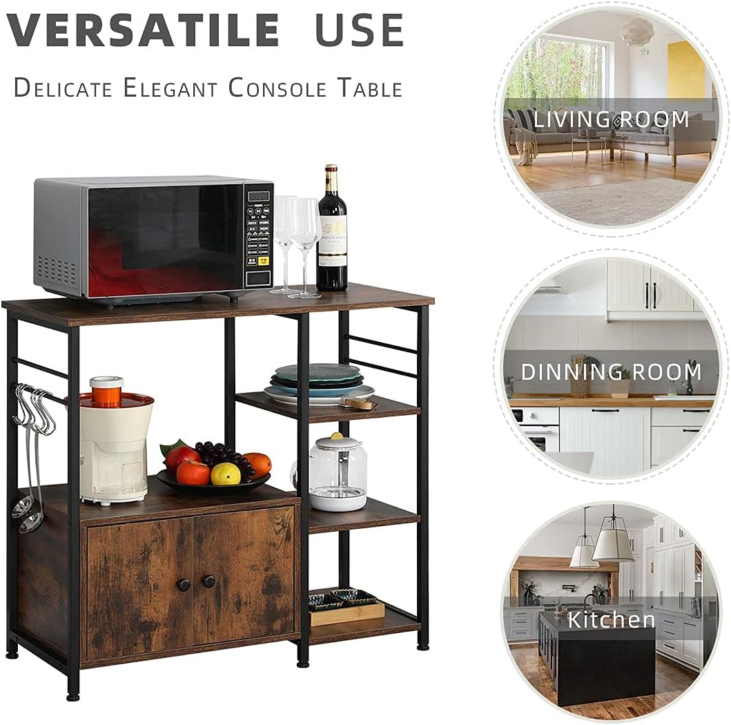 4-Tier Industrial Kitchen Baker's Rack with Storage and 8 Hooks, Rustic Brown B92146