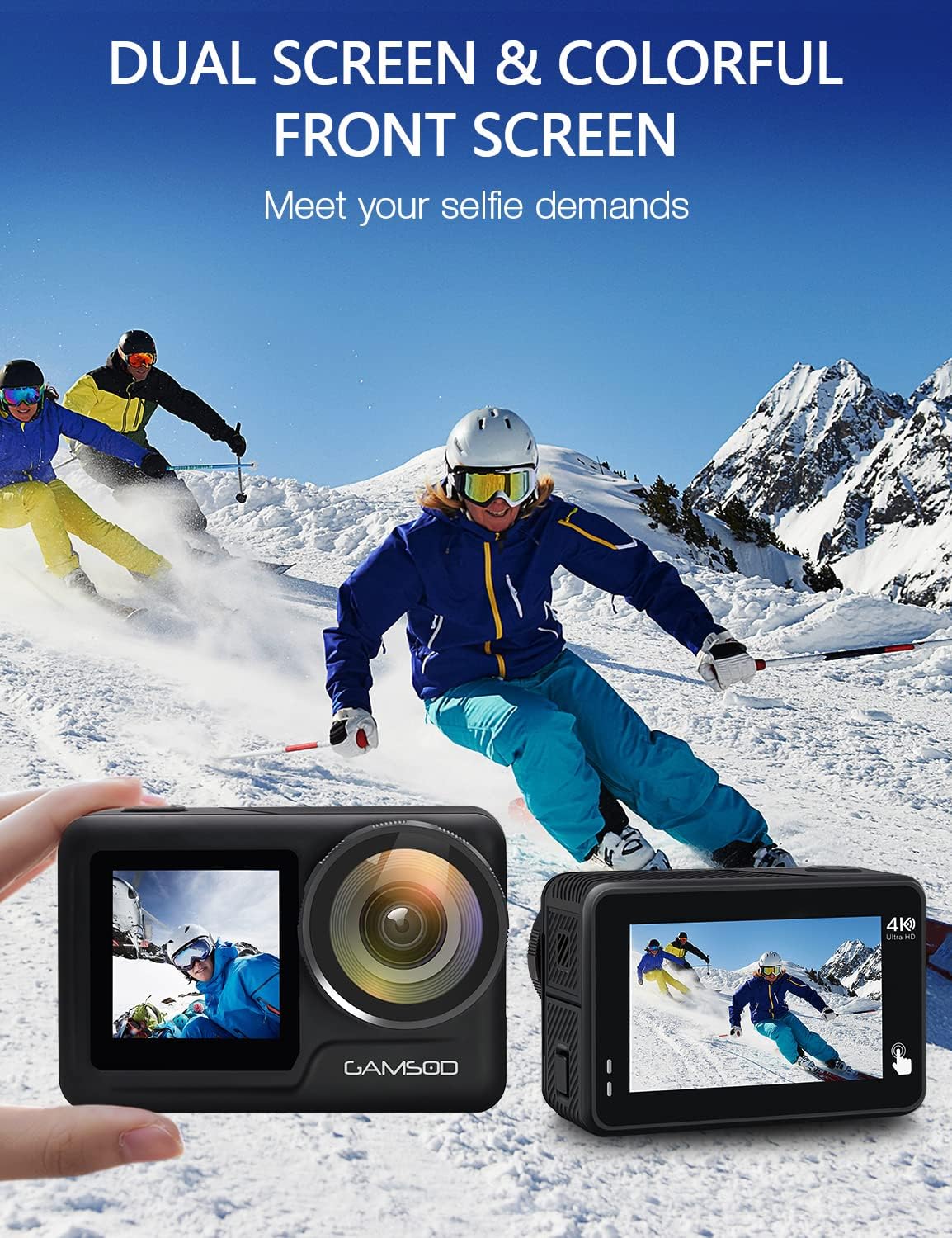 4K 60FPS Waterproof Action Camera with Stabilization, WiFi, Dual Screen, 2 Batteries J1361