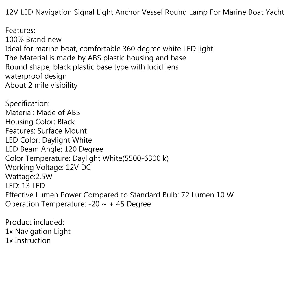 12V 360° Marine Boat Waterproof Navigation Stern LED Lights L535259