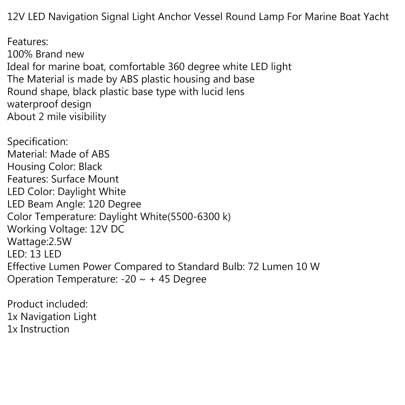 12V 360° Marine Boat Waterproof Navigation Stern LED Lights L535259