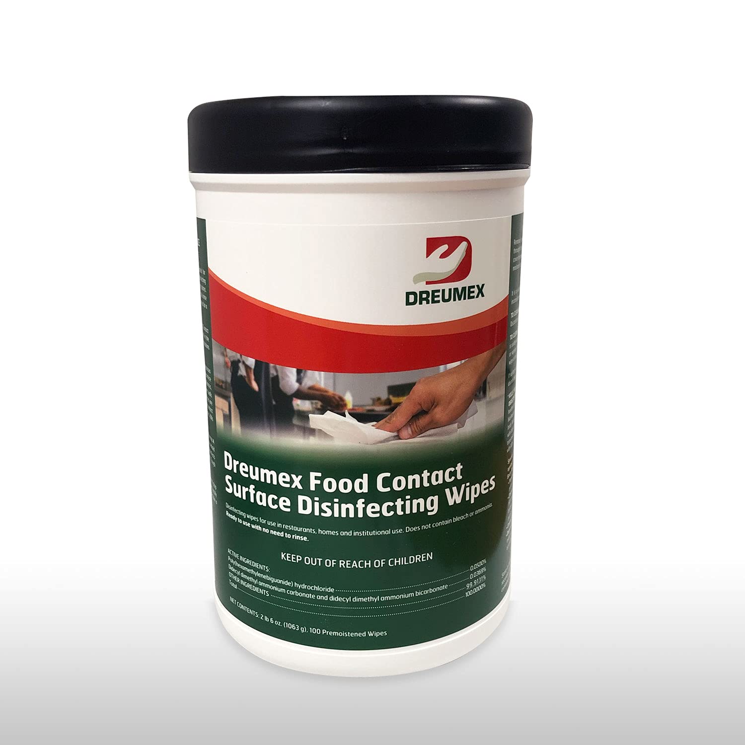 Dreumex Food Contact Disinfecting Wipes, 6 Canisters of 100 Count Pack of 2 P32732