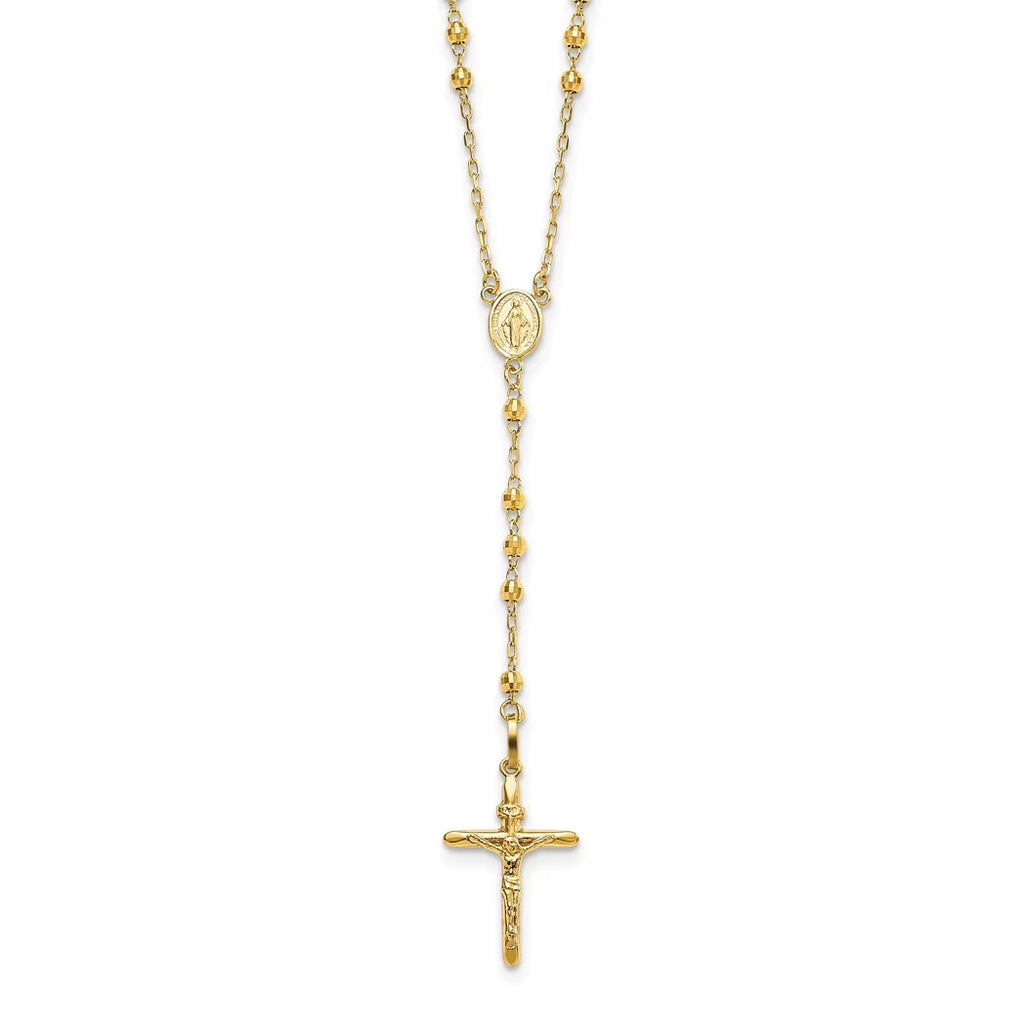 10k Gold Sparkle Cut 3mm Beaded Semi Solid Rosary Necklace 24 Inch V351600