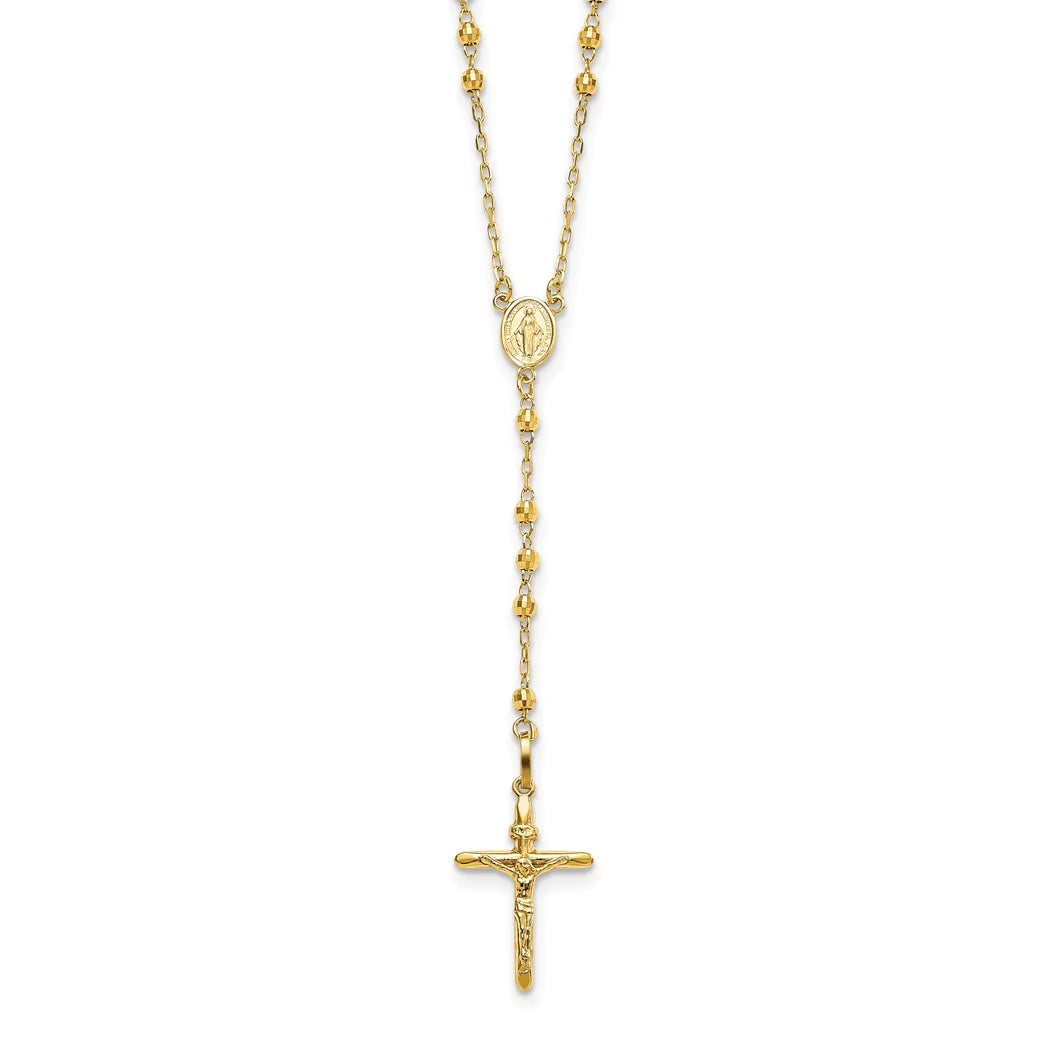 10k Gold Sparkle Cut 3mm Beaded Semi Solid Rosary Necklace 24 Inch V351600