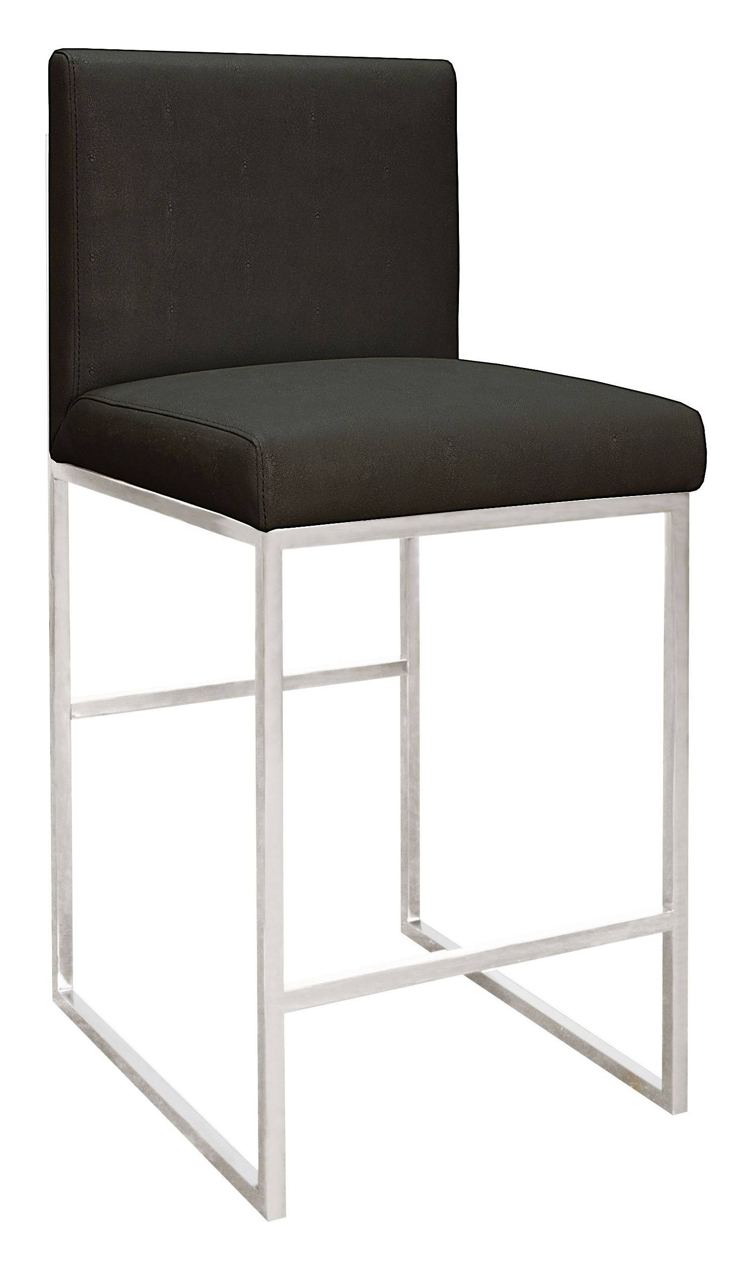 Nickel / Faux Shagreen Glossy Black Counter Stool S8370