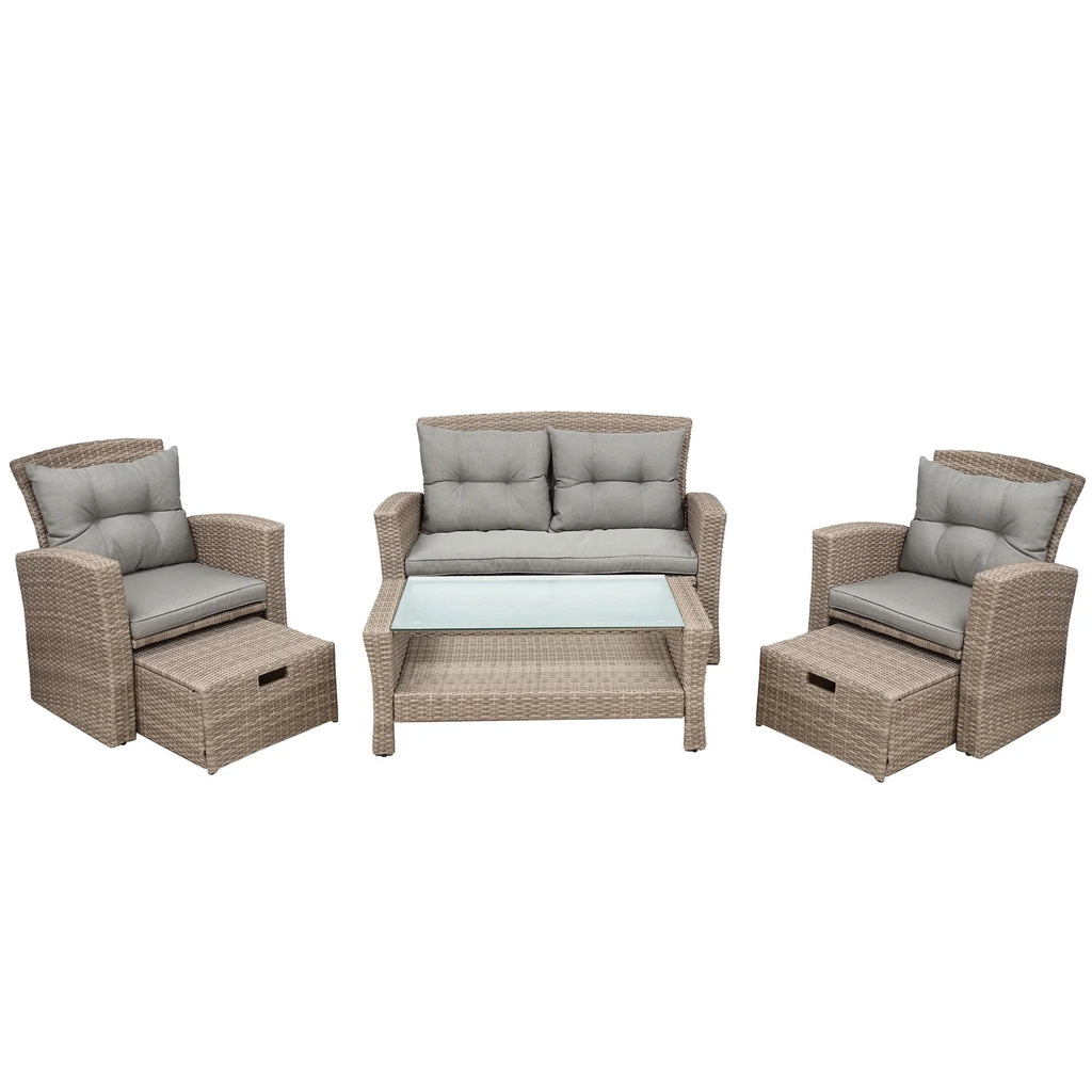 4pc Gray Outdoor Rattan Sectional Sofa with Ottoman and Cushions Z597