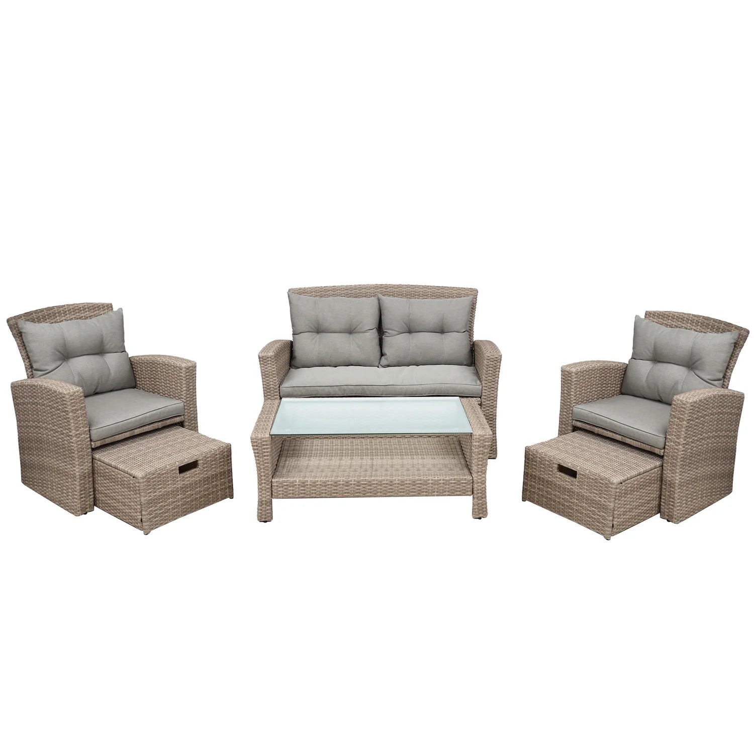 4pc Gray Outdoor Rattan Sectional Sofa with Ottoman and Cushions Z597