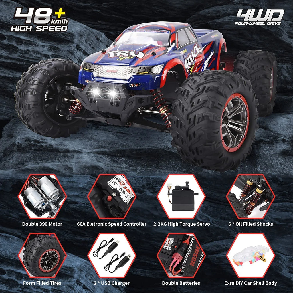 1:10 4WD RC Monster Truck, 48+ KMH, 2 Batteries P194