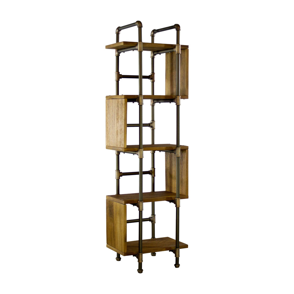 Brushed Brass Gray Natural Etagere Bookcase F780696