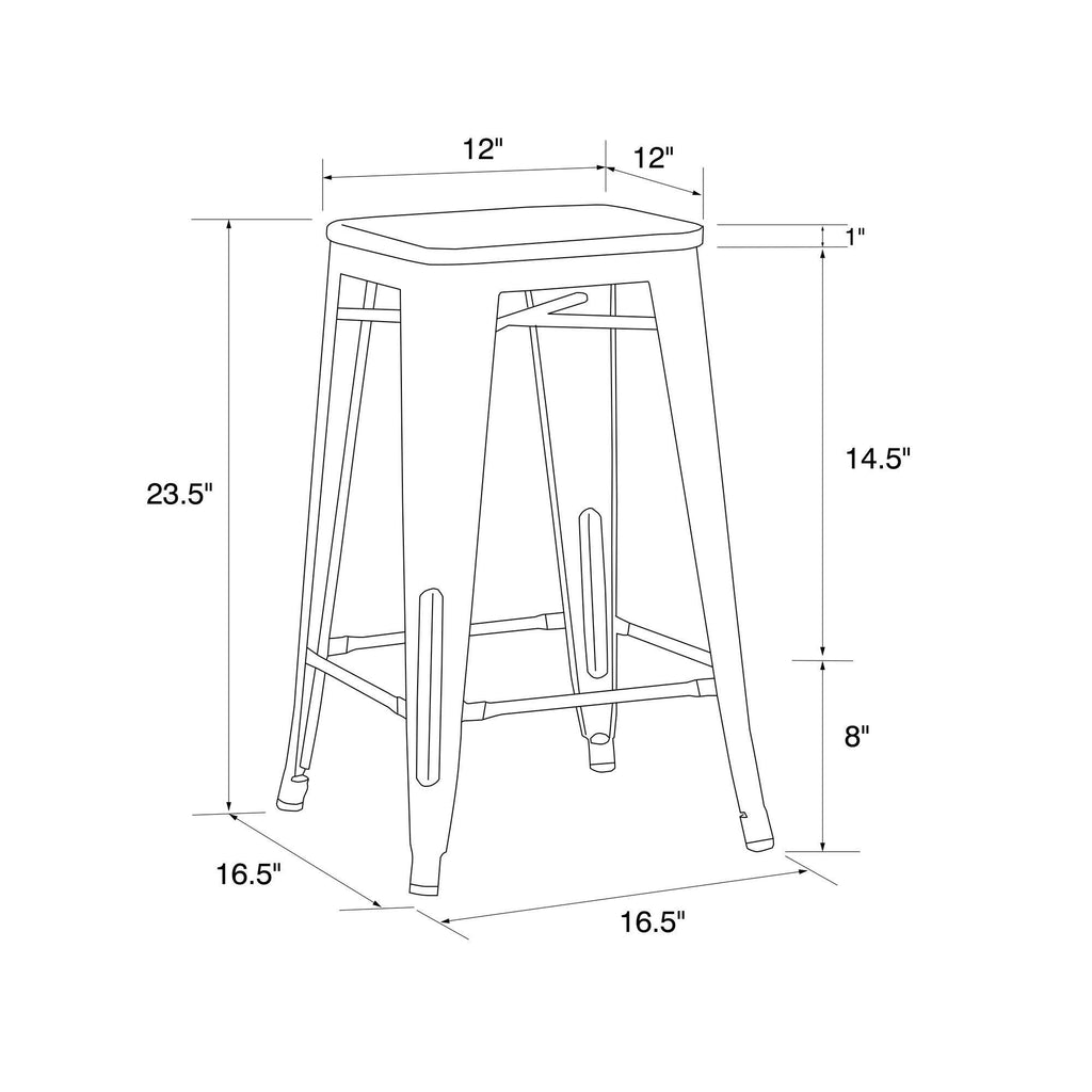 24-Inch Metal Counter Stool with Wood Seat (Set of 2) - Silver S375