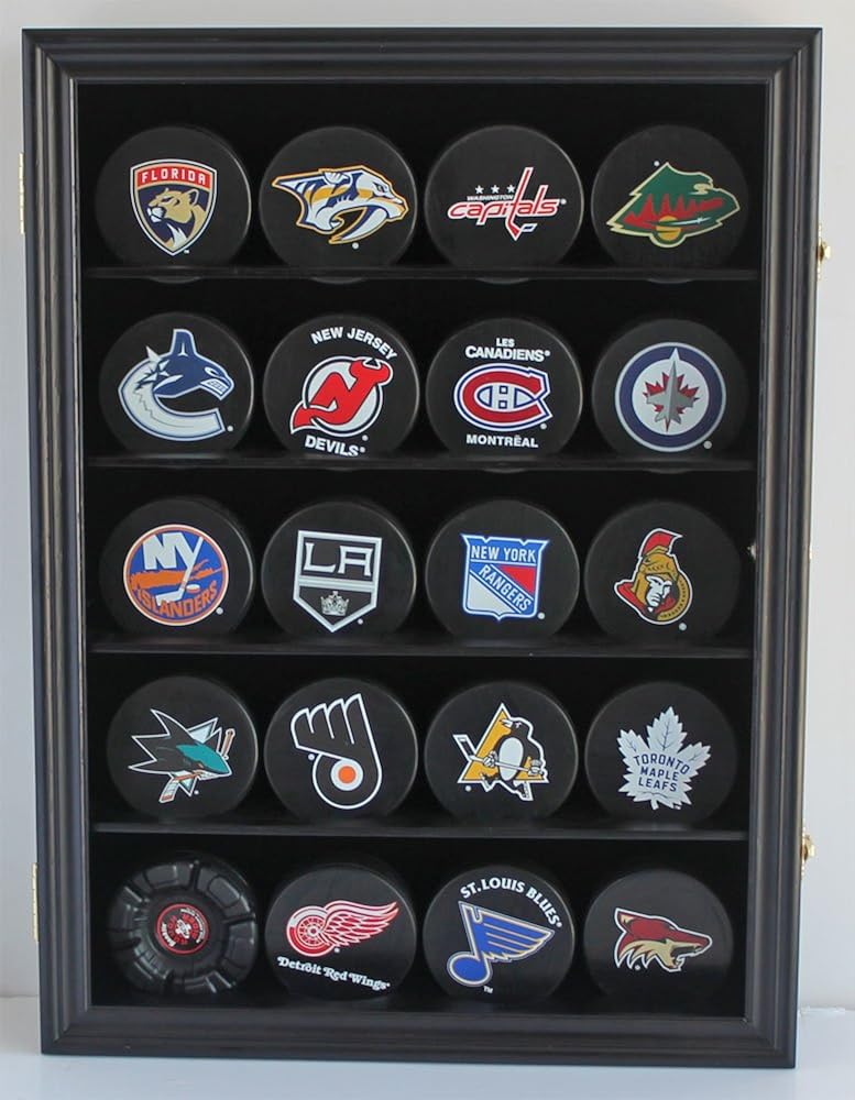 Hockey Puck Display Case Shadow Box Wall Cabinet with UV Protection Door J724