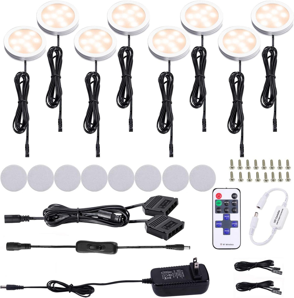 Black Cord Aluminum Puck Lights 8 Pack Dimmable with RF Wireless Remote Control Z38900