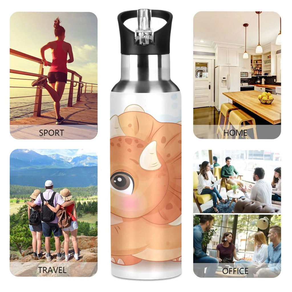 Stainless Steel Insulated Thermos Vacuum Flask Water Bottle with Straw Lid Q626