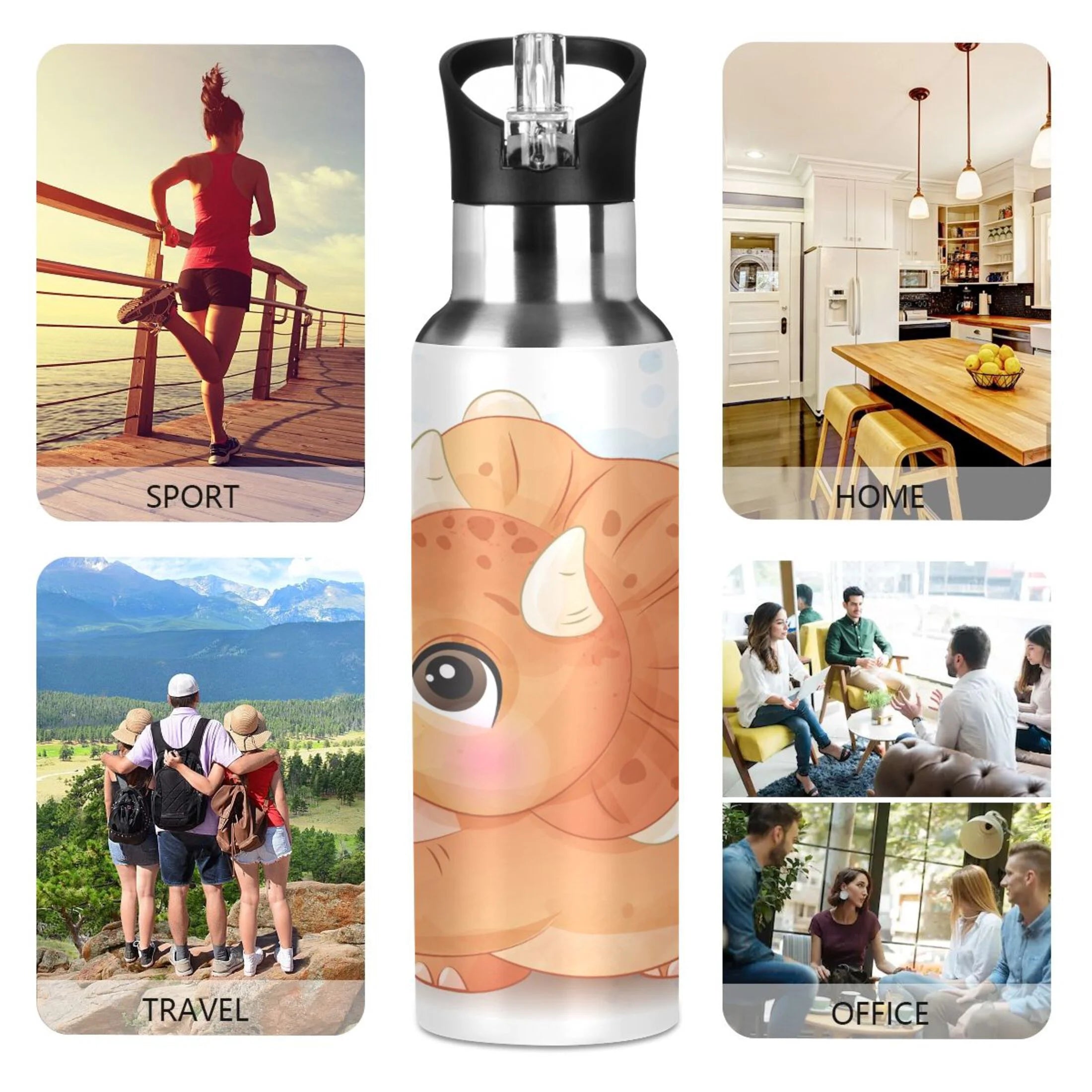 Stainless Steel Insulated Thermos Vacuum Flask Water Bottle with Straw Lid Q626