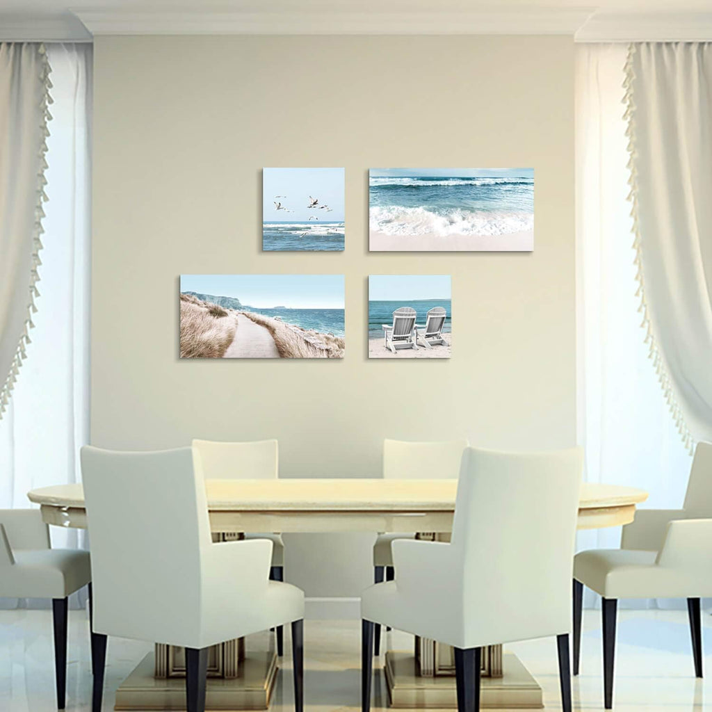 Coastal Chairs & Seagulls Canvas Wall Art Painting Print, 2 Panels N476379
