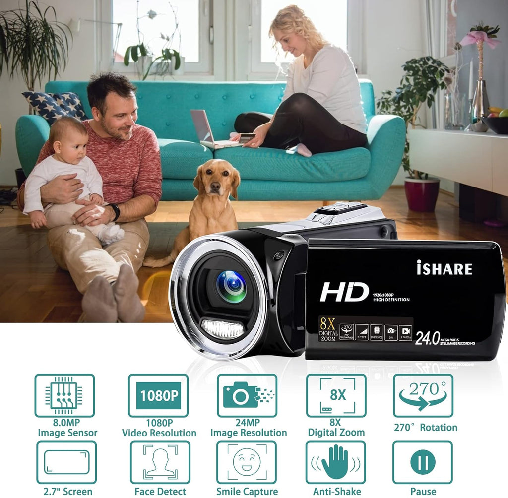 FHD 1080p Vlogging Camera Recorder 2.7 Inch 270 Degree Rotation LCD Video Camera, Pack of 2 X53601