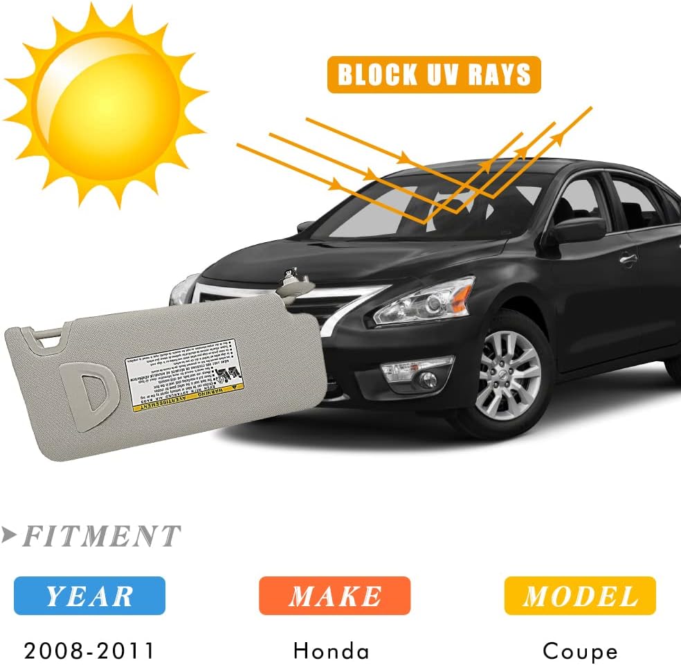 Grey Sun Visor Replacement for Honda Accord, Pack of 2 Y545956