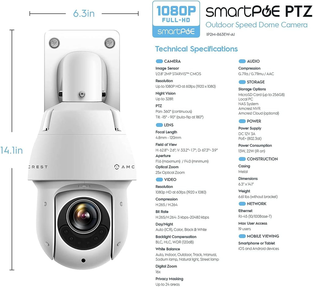 2MP Outdoor PTZ POE IP Camera Security Speed Dome B104