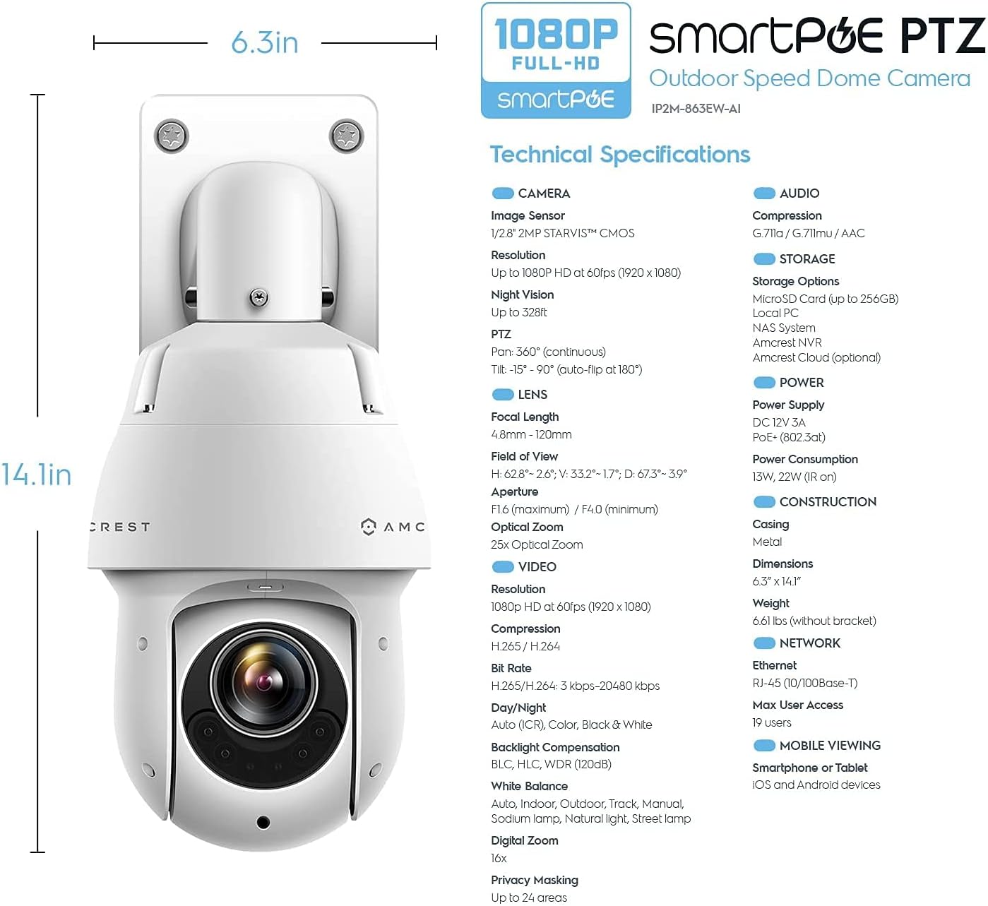 2MP Outdoor PTZ POE IP Camera Security Speed Dome B104