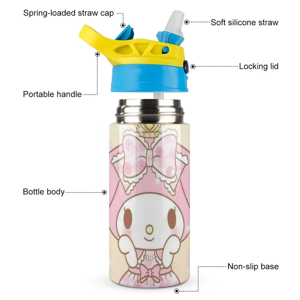 Pink Children's Vacuum Insulated Stainless Steel Water Bottle With Straw A652069