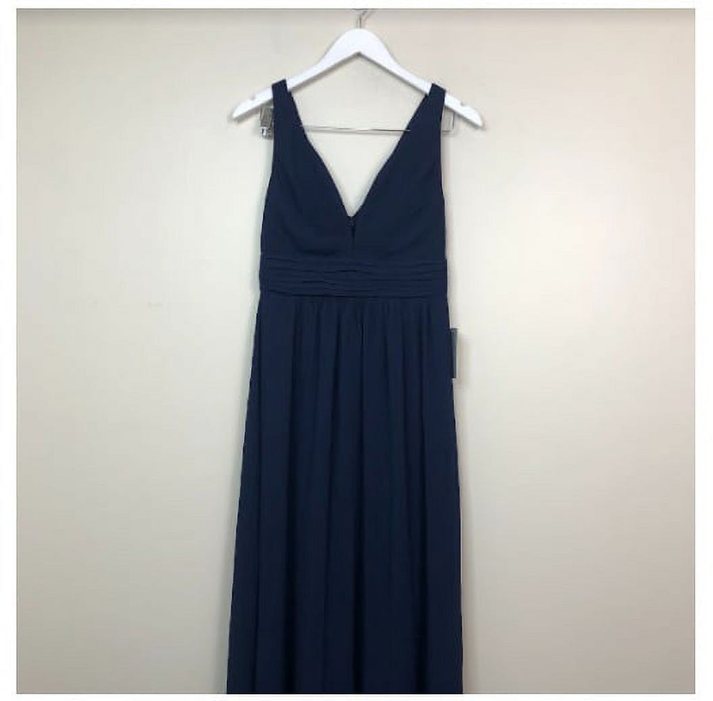 Sleeveless Plunging Neck Chiffon A-Line Maxi Dress Blue S B16991