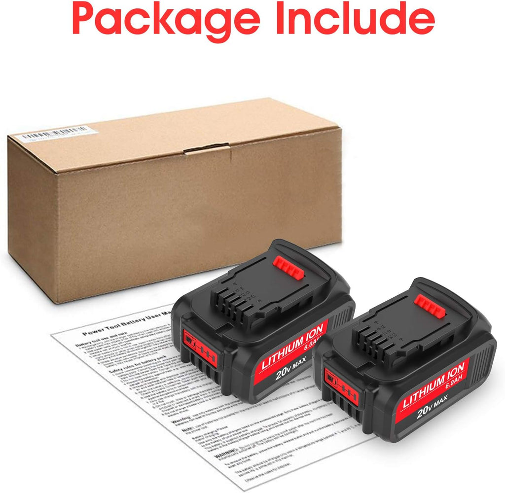 2 Pack 6.0Ah Replacement Battery for Dewalt 20V Max Lithium J826