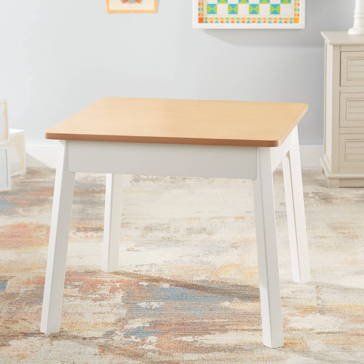 White/Natural Wooden Square Table U7869