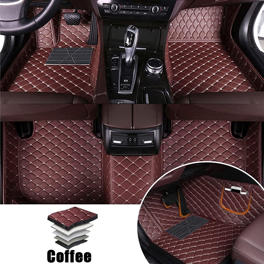 Leather Car Floor Mats Front ＆ Rear Full Coverage Liner/Set (Gold Color) B145033