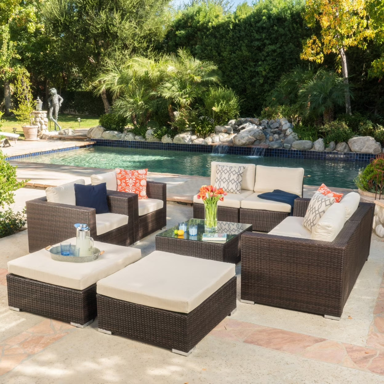9pc Outdoor Wicker Sectional Sofa Set with Cushions U124511