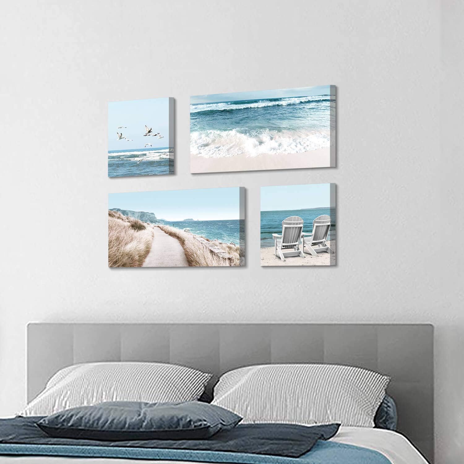 Coastal Chairs & Seagulls Canvas Wall Art Painting Print, 2 Panels N476379