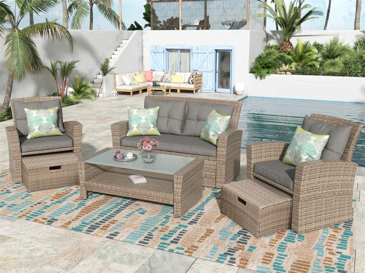4pc Gray Outdoor Rattan Sectional Sofa with Ottoman and Cushions Z597