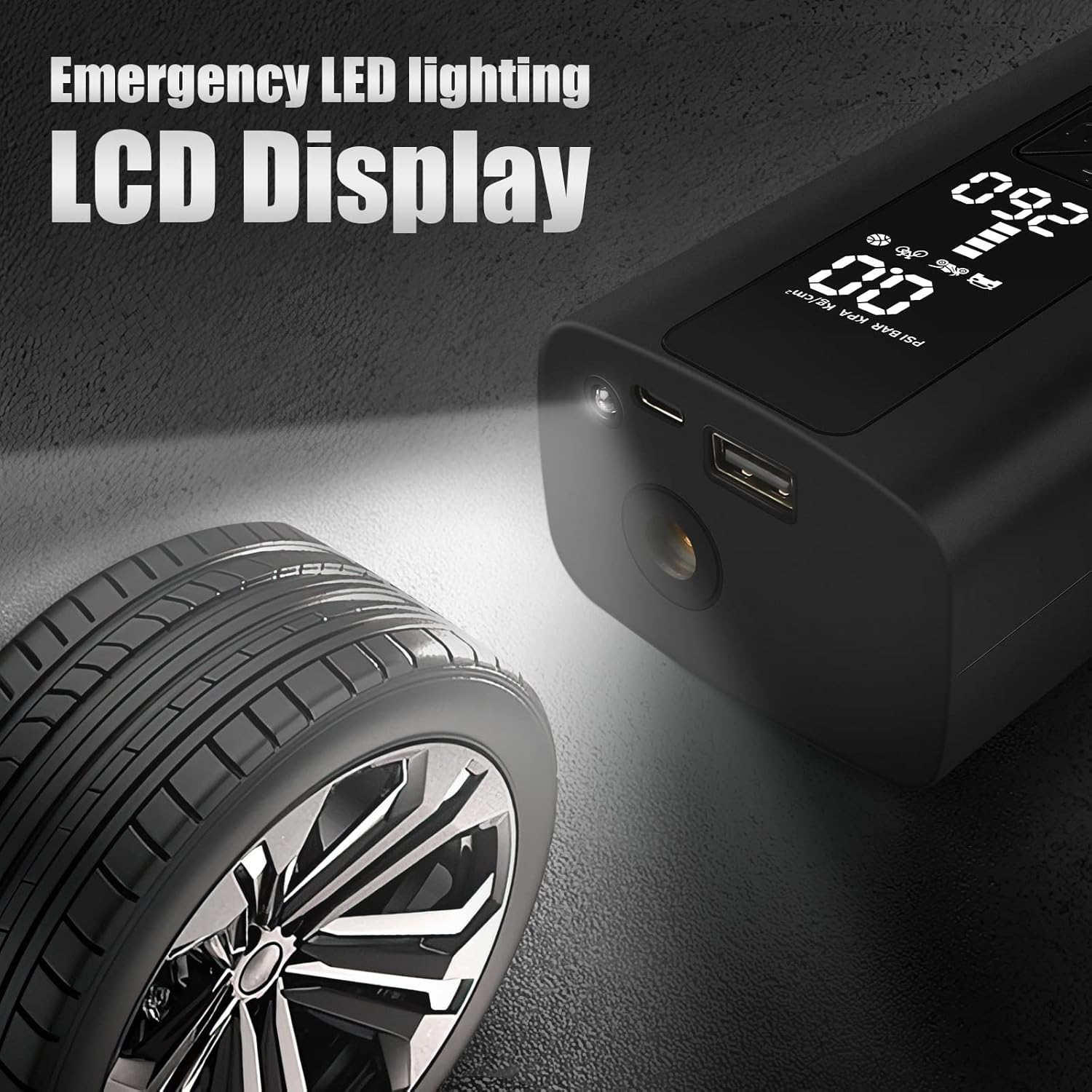 Portable Tire Inflator 150PSI 8000mAH Cordless Air Pump (Black) D493