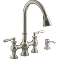2-Handle Bridge Farmhouse Pull-Down Kitchen Faucet with Soap Dispenser H43457