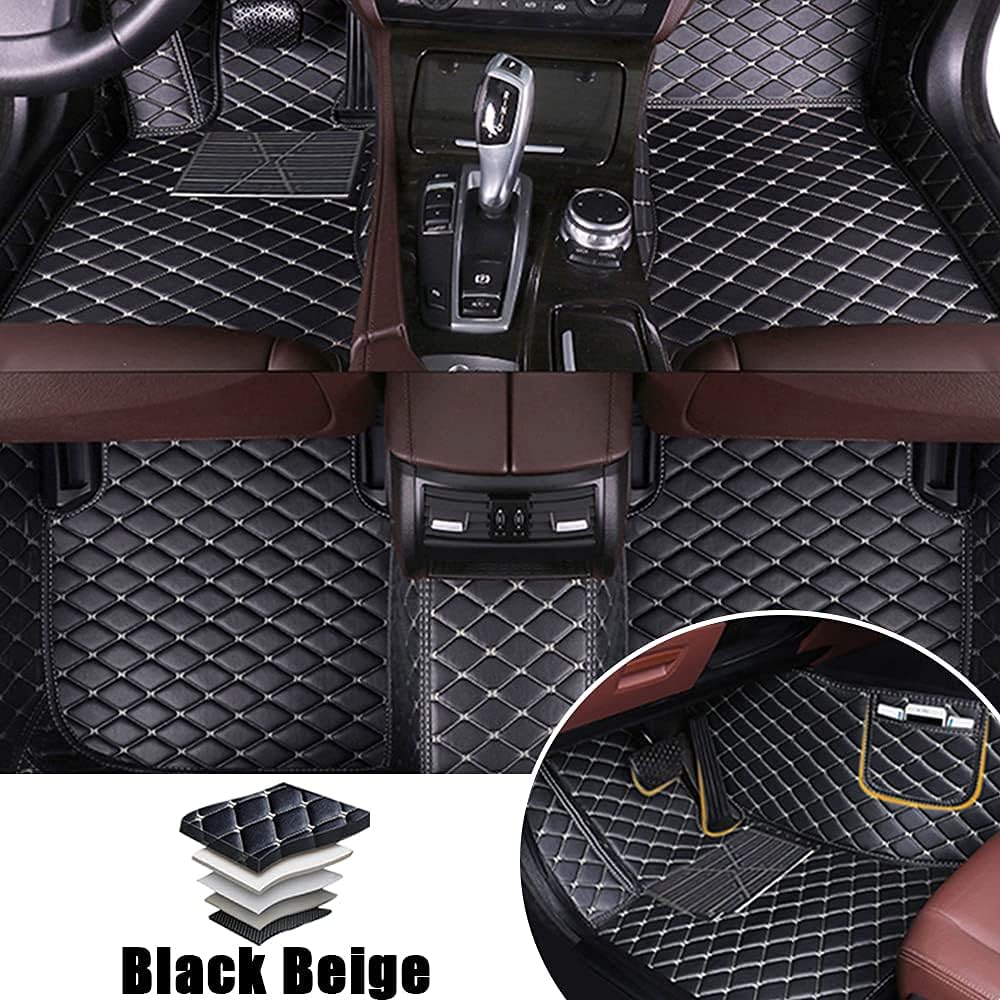 Leather Car Floor Mats Front ＆ Rear Full Coverage Liner/Set (Gold Color) B145033