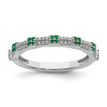 2.5mm Rhodium Sterling Silver Emerald Diamond Stack Band Sz 7 C1755