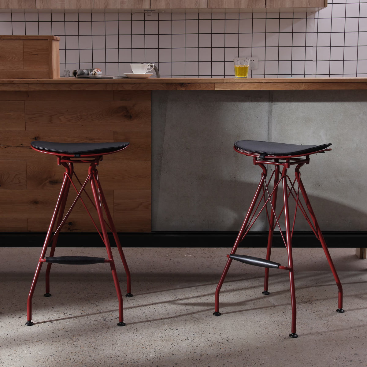 Dark Red 30 Inch Faux Leather Metal Barstool Set of 2 Z391
