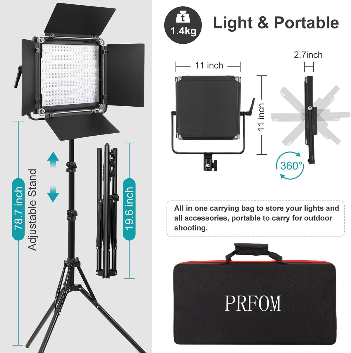 2-Pack RGB LED Video Light Kits with Remote Control 40W Bi-Color Variable CRI 96+ with Stands & Bag R4619