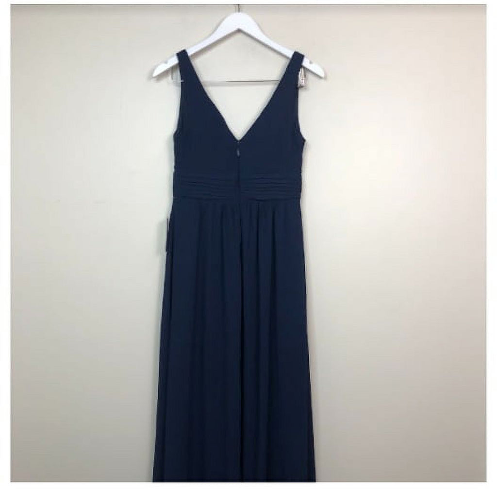 Sleeveless Plunging Neck Chiffon A-Line Maxi Dress Blue S B16991